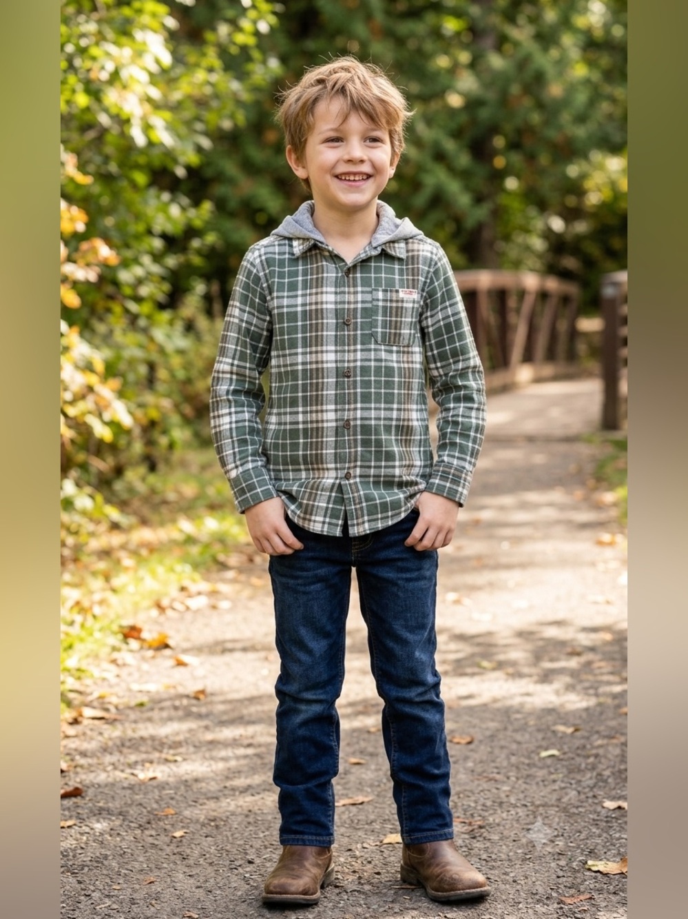 Levi Strauss Signature Boys Green Plaid Hooded Flannel Shirt NWT 8